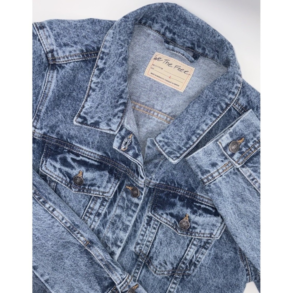 Free People‎ X We The Free Rumors Denim Jacket Blue Acid Wash Women's Large New